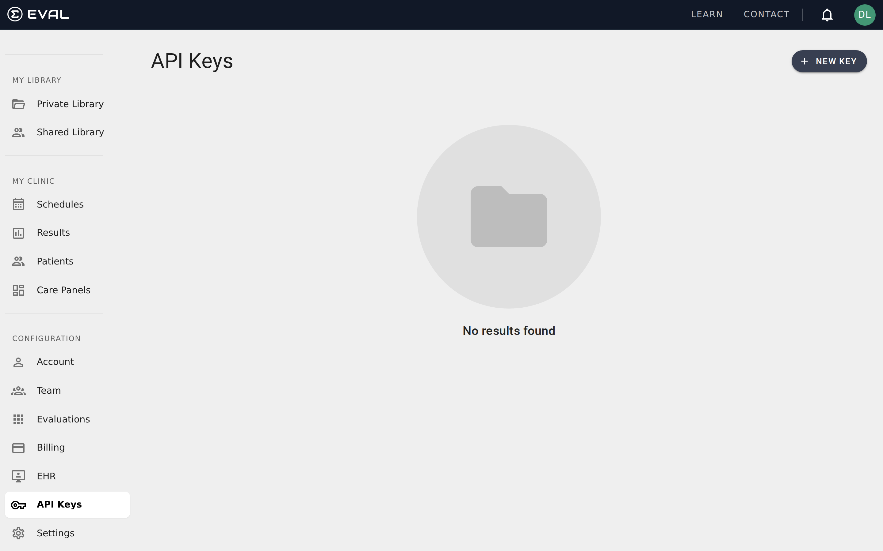 API Keys management page