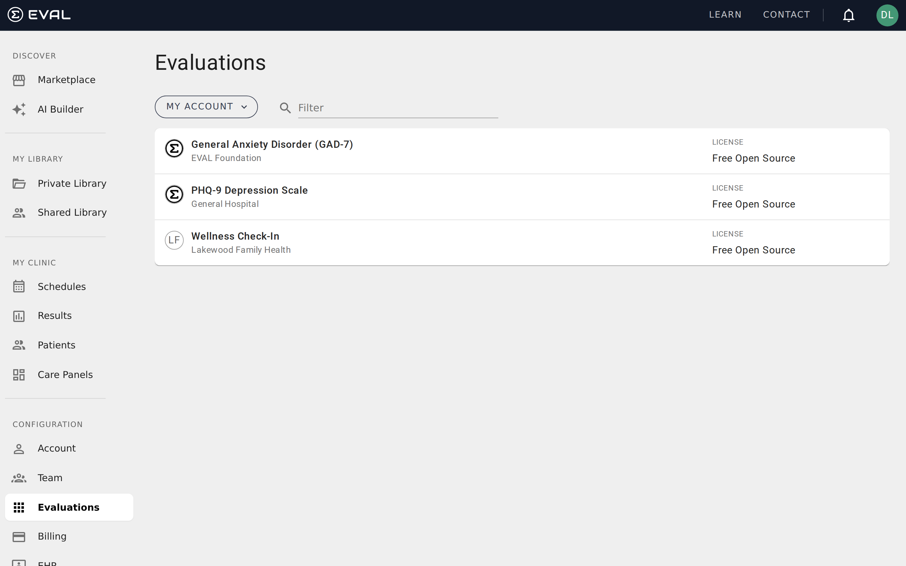 Account evaluations management