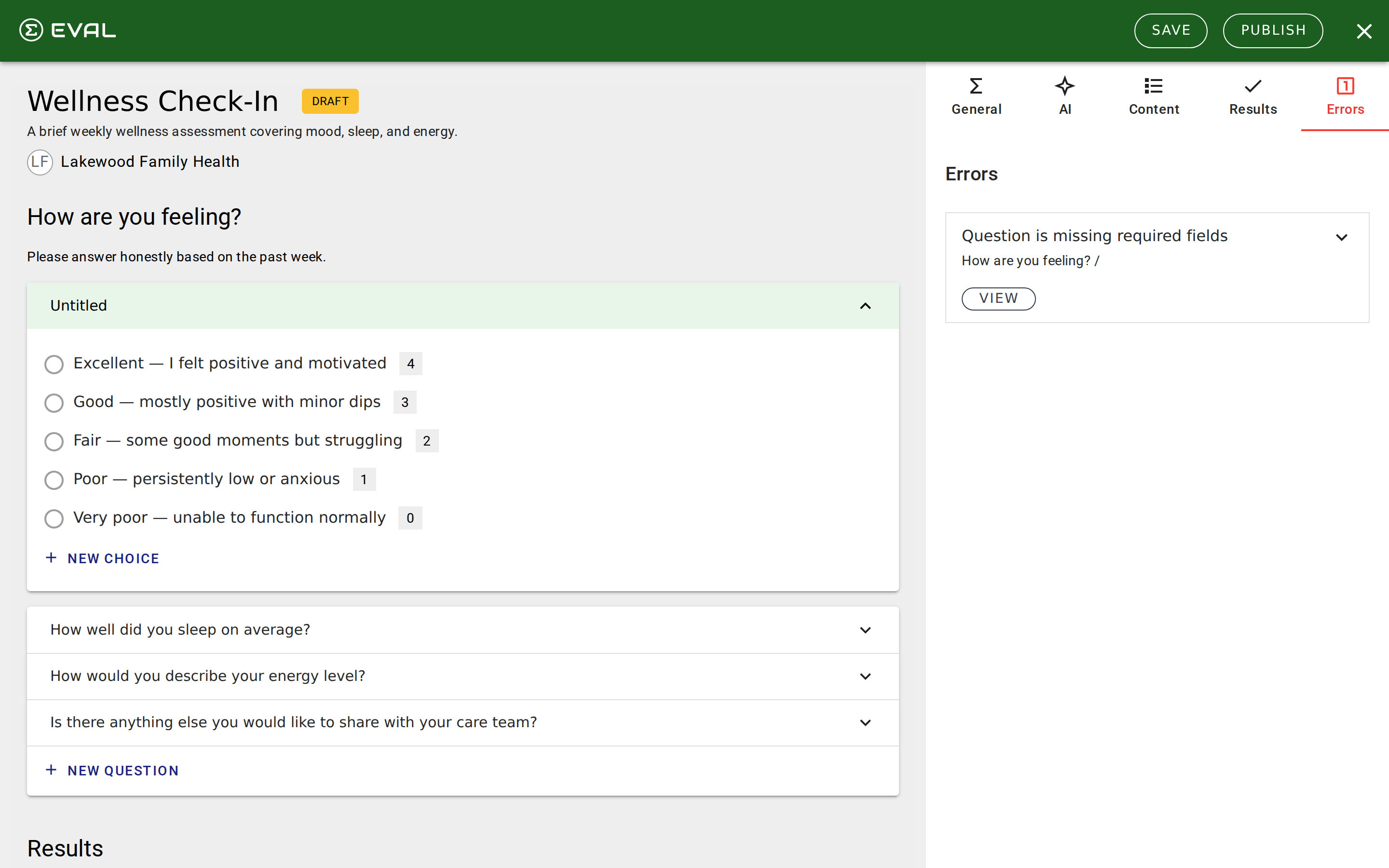 Builder errors tab showing validation errors
