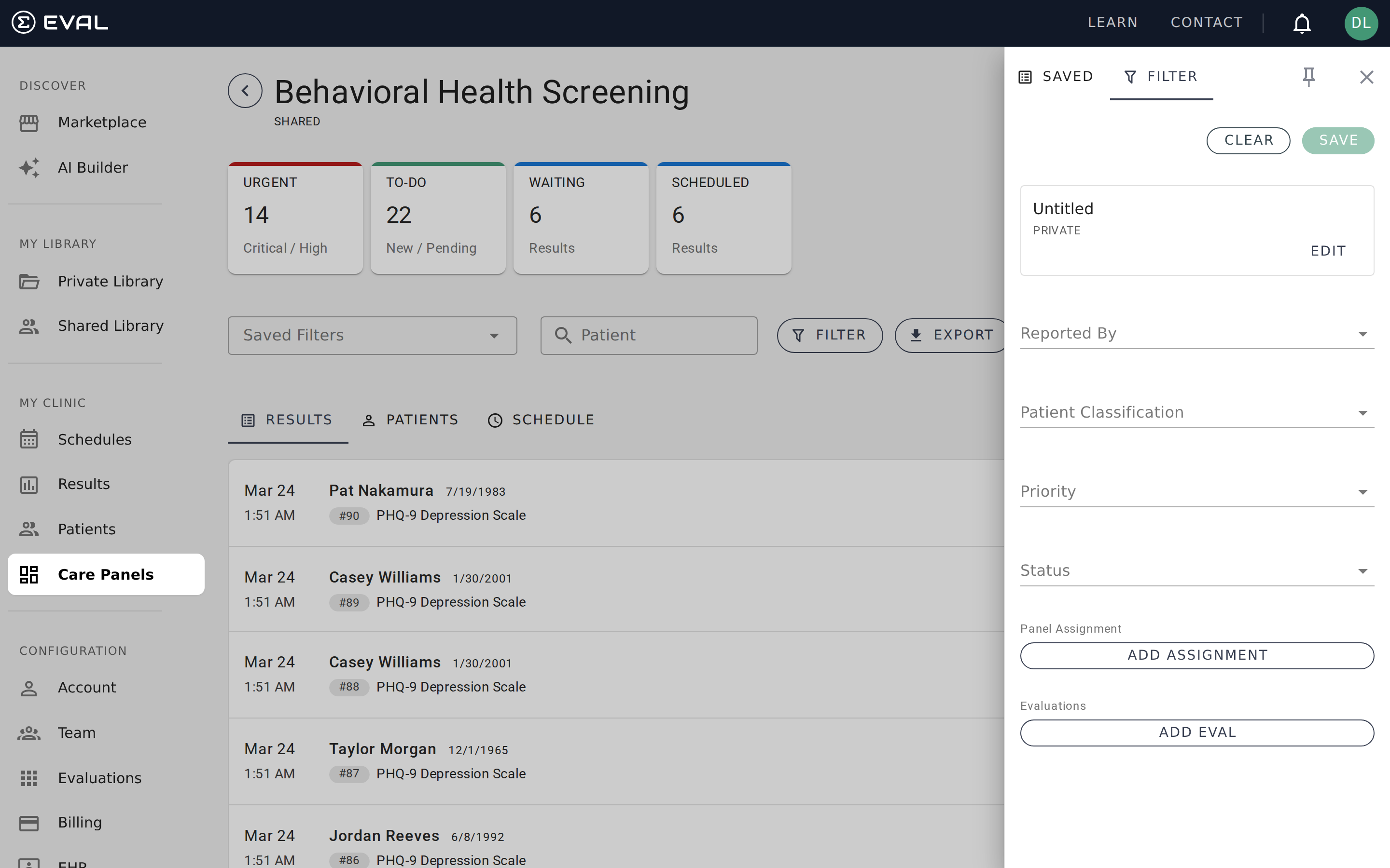 The filter drawer for narrowing down panel results
