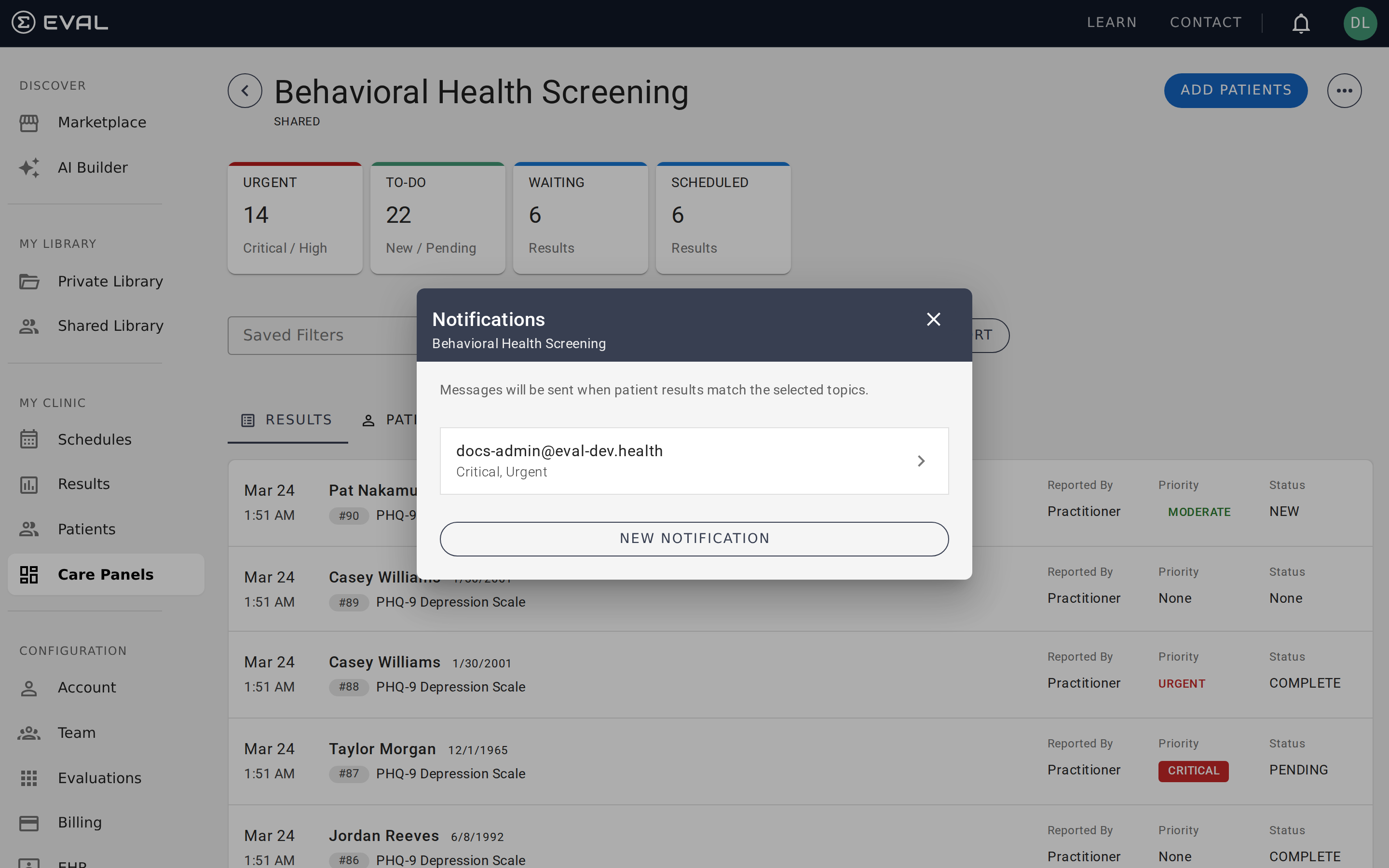 The notification rule editor for configuring alerts