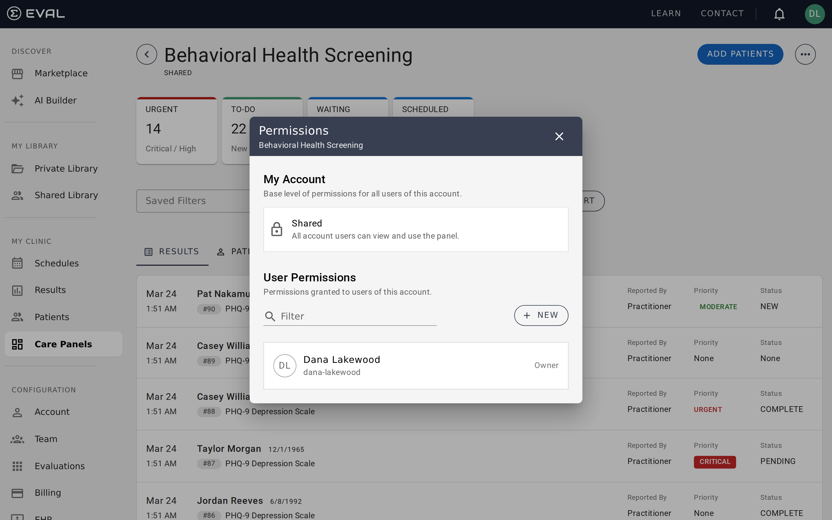 The permissions dialog for managing panel access