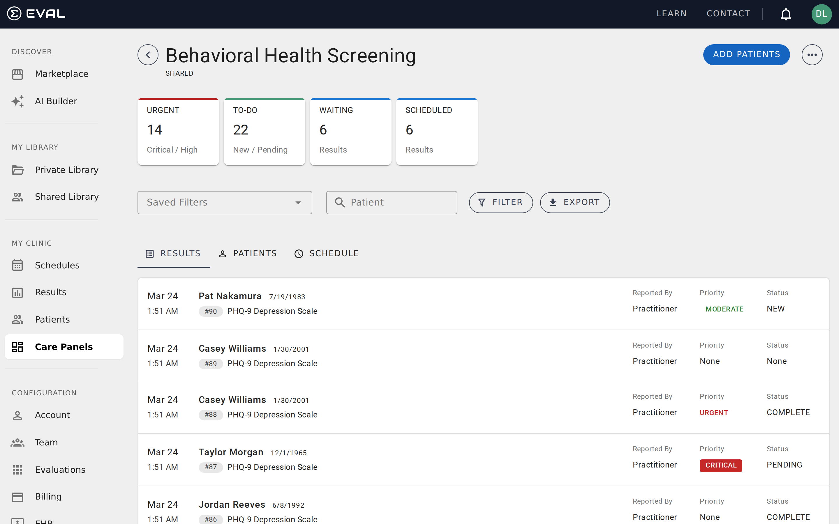 A result detail view showing scores and priority status