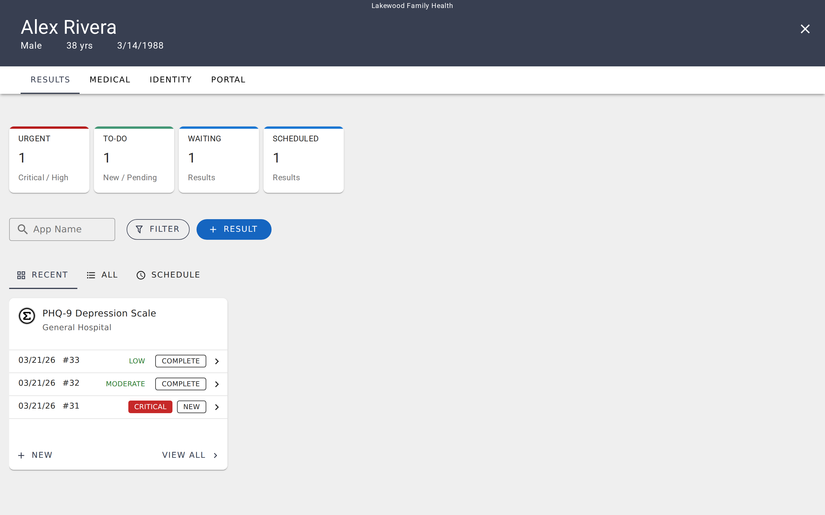 Charts — Patient Results Summary Cards
