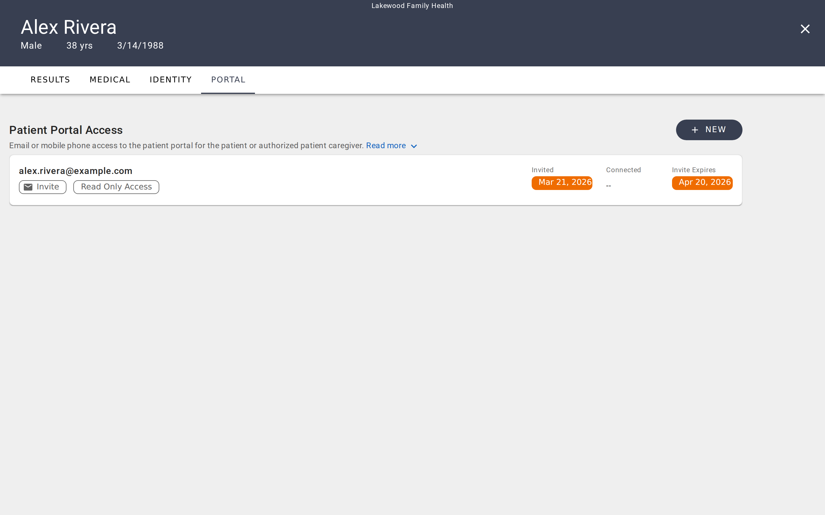 Patient chart portal tab