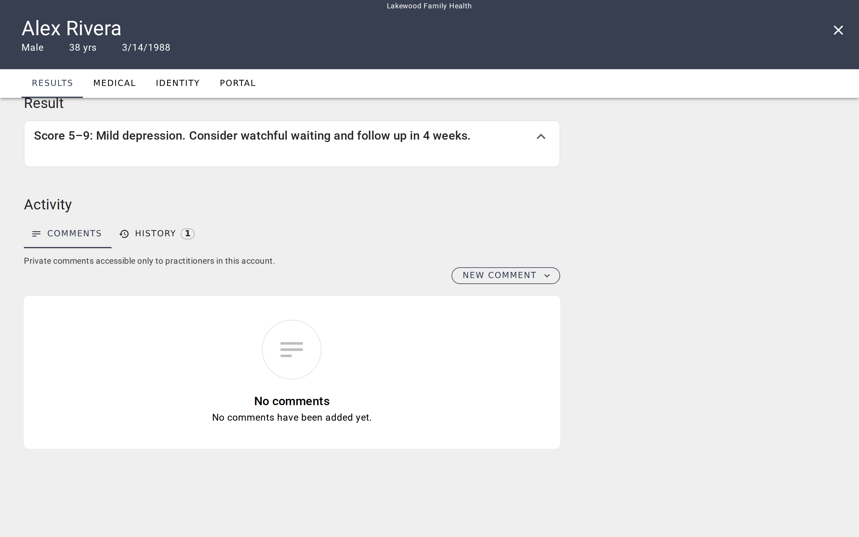 Result comments section