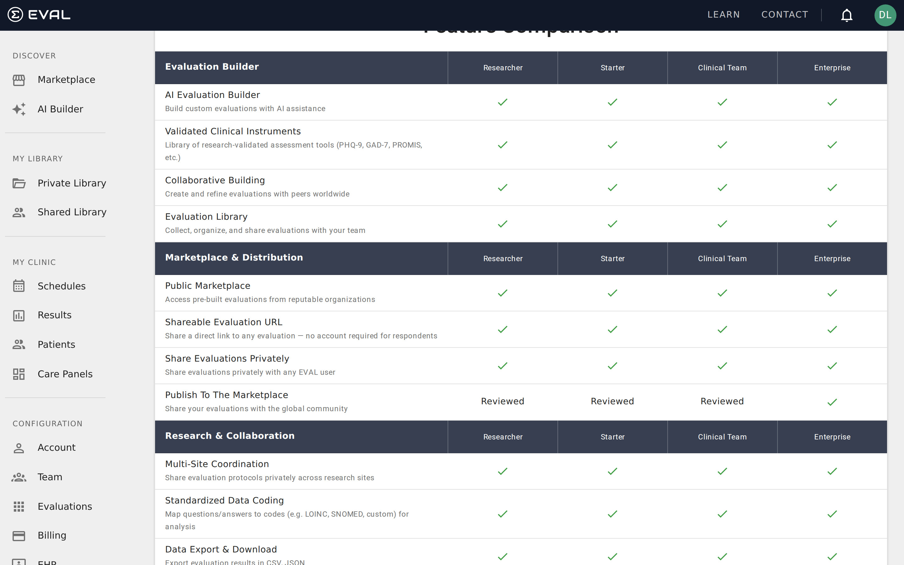 Feature comparison table