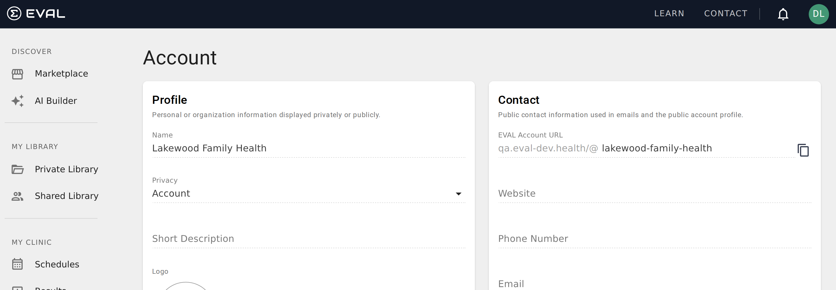 Profile contact information card