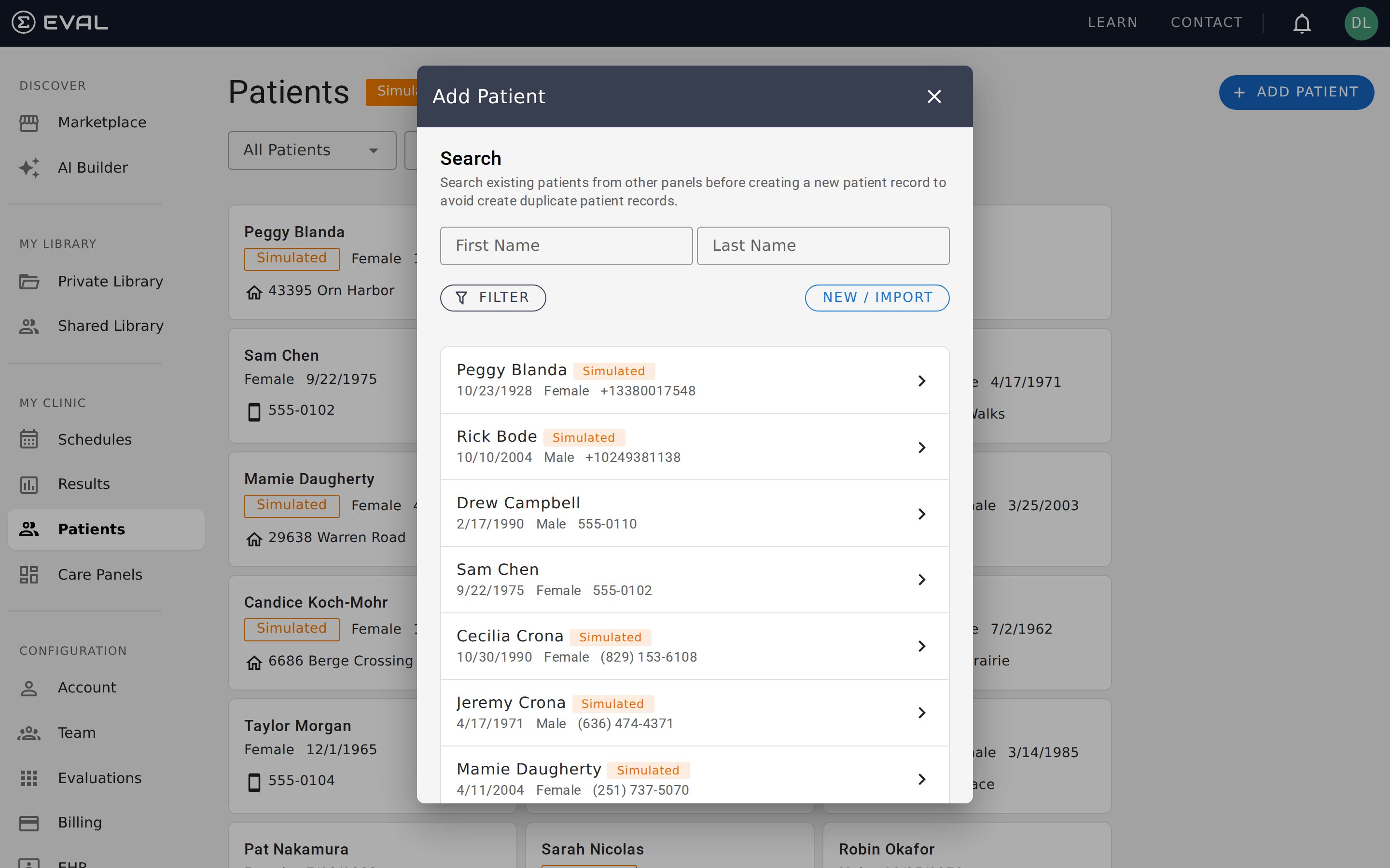 Patients — Add Patient Search