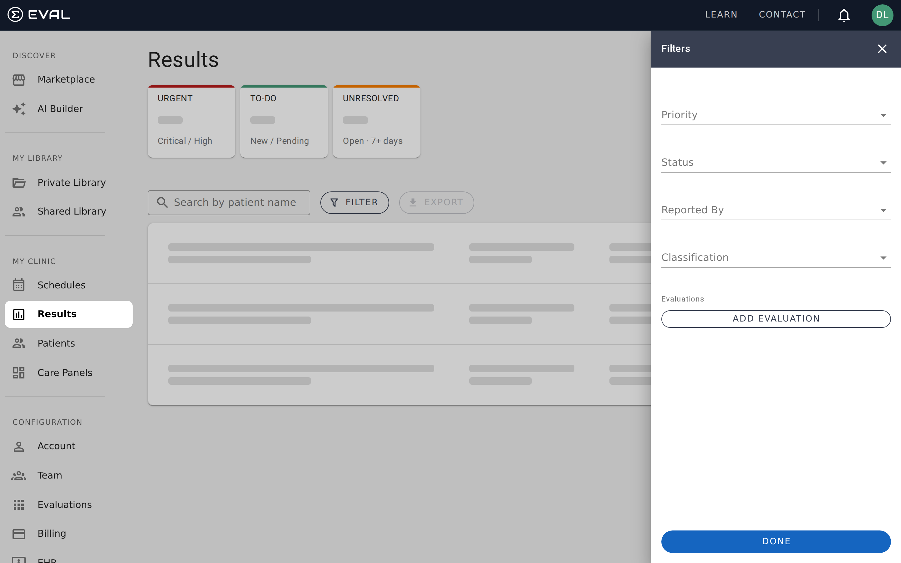 Results page with filter drawer open